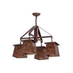 three light chandelier in an old fashion style with brown shades and floral designs