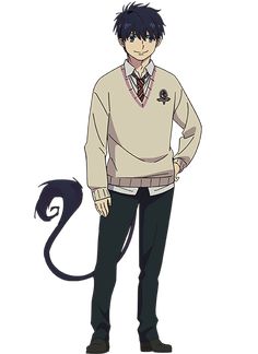 an anime character is standing with his hands on his hips and wearing a sweater, pants, and tie