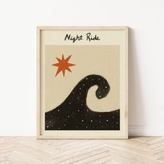 a framed art print with the words night ride on it