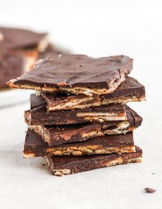 a stack of chocolate bars sitting on top of each other