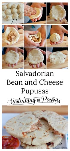 the process for making stuffed bean and cheese puppies is shown in this collage