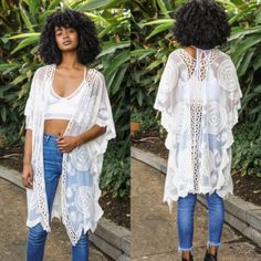 Crochet Border Mandala Lace Lightweight Kimono Wrap W/ Armholes Dimensions 40" X 33" Fabric 100% Polyester Fisherman Sweater Women, White Lace Kimono, Embellished Cardigan, Kimono Wrap, Lace Kimono, Boho Kimono, Yellow Sweater, Printed Cardigan, Crochet Mandala