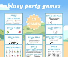 the blue party games are available for children to play