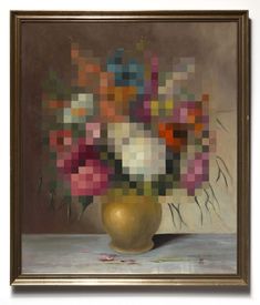 a painting of a vase with flowers in it