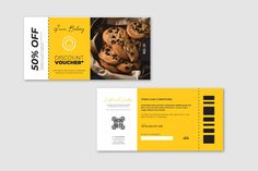 a yellow and black business card with cookies on it