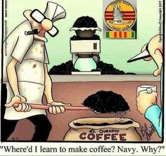 a cartoon depicting a chef making coffee