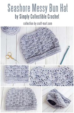 the crocheted beanie is shown with instructions to make it look like they have been