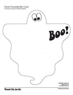 a paper cut out of a ghost with the word boo on it's chest