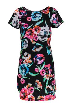 Current Boutique-Yumi Kim - Black Floral Fitted Boat Neck Dress Sz S Formal Short Sleeve Floral Dress For Spring, Knee-length Floral Print Dress For Formal Events, Elegant Black Printed Floral Dress, Fitted Floral Dress For Workwear, Chic Fitted Floral Dress For Work, Chic Fitted Floral Dress For Formal Occasions, Elegant Multicolor Floral Printed Dress, Elegant Multicolor Printed Floral Dress, Elegant Multicolor Floral Dress With Short Sleeves