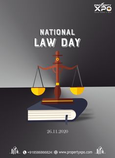 the national law day poster with an image of a lady justice scale on top of a book