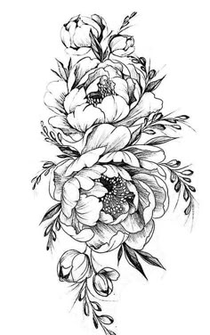 a black and white drawing of flowers