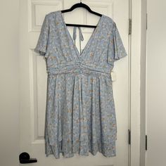 Altar’d State Blue Floral Flutter Short Sleeve Plunge Dress Nwt - Size Xl - Super Cute But It Was An Impulse Purchase, Did Not Need It - Tags Still Attached Altard State Dresses, Purple Midi Dress, Plunge Dress, Striped Sleeveless Dress, Lace Kimono, Crochet Mini Dress, Embroidered Maxi Dress, Yellow Lace, Halter Mini Dress