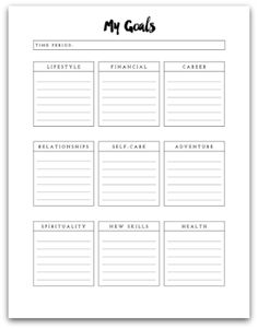 a printable goal sheet with the words'my goals'in black and white