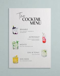 the cocktail menu is shown with different drinks