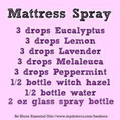 I love this mattress spray. I use it every time I changed the sheets to reduce… Mattress Spray, Linen Spray Recipe, Bed Spray, Diy Mattress, Săpunuri Handmade, Green Clean, Oil Remedies, Homemade Cleaning, Natural Cleaning