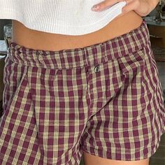 Color: Coffee, Size: L Textiles Pants, Brown Pjs, Y2k Pajamas, Pajamas Shorts, Pj Shorts, Shorts Cute, Plaid Pajamas, Sleep Shorts, Elastic Waist Shorts