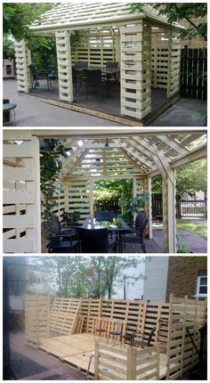 several pictures of different types of outdoor furniture made out of pallet boards and wood