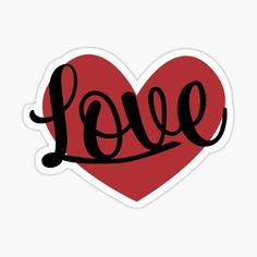 the word love written in black ink on a red heart shaped sticker