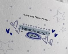 an envelope with the words love and other words written in blue ink on white paper