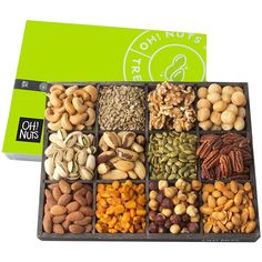 an assortment of nuts and seeds in a box