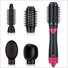 Hair Dryer Brush, Hot Air Brush, 4 in 1 Upgraded Hair Dryer & Volumizer Set with Interchangeable Brush Head, with Negative Io Round Brush Hair Dryer, Curly Hair Brush, Hair Blower, Curl Styles, Hair Brushes