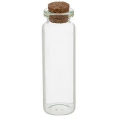 an empty glass bottle with a cork lid