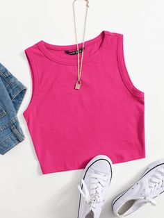 Pink Tank Tops Outfit, Preppy Tank Tops, Preppy Tops, Hot Pink Tank, Hot Pink Tops, Tank Top Outfits, Purple Tank Top