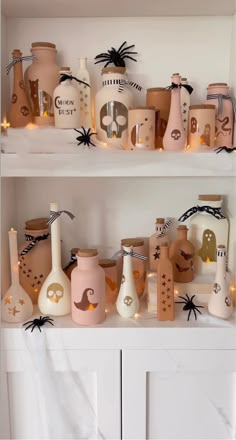 the shelves are decorated with halloween decorations