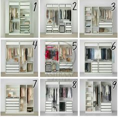 the steps in how to organize an organized closet with drawers and shelves, including clothes