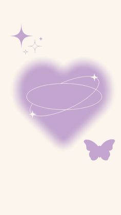 a purple heart with two butterflies flying around it