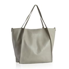 Genuine Gray Leather Tote Shoulder Bag. Size: 14" X 12" X 5". 20" High With Handle. It Has Clip On Closure. 4 Metal Legs On The Bottom, Which Is 3"-4" Wide. Made In India. There Is No Lining Inside. Bag Is Very Soft And Foldable. From Smoke, Pet Free Home Large Modern Beige Bag, Large Modern Beige Shoulder Bag, Modern Large Beige Shoulder Bag, Large Shoulder Bag With Top Carry Handle For Shopping, Chic Large Box Bag, Modern Large Capacity Bags, Modern Large Capacity Bag, Gray Tote Bag For Shopping, Large Chic Box Bag