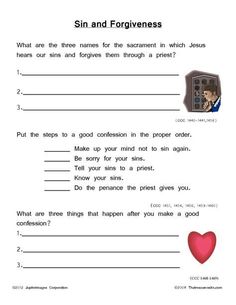 a worksheet with the words sin and forgivens on it, including a heart