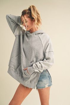 Introducing the Deb Washed Hoodie - the ultimate combination of comfort and style! With a relaxed fit and cozy feel, this hoodie features a washed look for a lived-in vibe. Complete with kangaroo pockets and side slits for ultimate laid-back comfort. Perfect for those who love to lounge in style! • 100% Cotton Washed Hoodie, Rose Boutique, Bandana Hairstyles, Cozy Hoodie, Dress Romper, Grey Hoodie, Favorite Jeans, Heather Gray, Outerwear Jackets