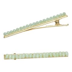 These unique seed bead barrettes hold hair back while adding a sleek finishing touch to your look. Complements updos or accents loose styles. Size: 2 Pc.  Color: Green.  Gender: unisex.  Age Group: adult. Hair Back, Stylish Hair, Barrettes, Seed Bead, Cloth Bags, Seed Beads, Women's Accessories, Hair Clips, Age Group