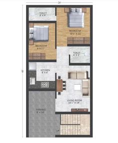 the floor plan for a small apartment with two bedroom and living room, which is divided into