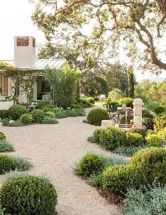 a house with lots of trees and bushes around it