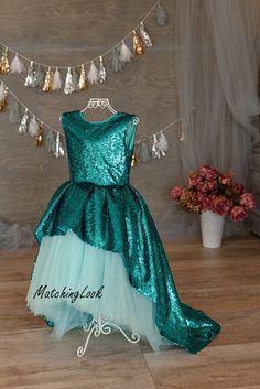 Little Mermaid Dress, Mermaid Outfit For Girls, Ariel Dress Princess sequin tutu dress is designed specially for your loveliest daughter. Lovely dress in turquoise color sequins and full tulle skirt. Dress has train and open back. Tutu hi lo dress is perfect for any special occasion in life of your daughter - birthday, party, wedding as flower girl and any other event. With this dress your daughter will receive many compliments. Look at my other dresses in my shop https://www.etsy.com/shop/Match Little Mermaid Dress, Little Mermaid Dresses, Ariel Cosplay, Ariel Birthday, 1st Birthday Dresses, 1st Birthday Girl, Mother Daughter Dresses Matching, Ariel Dress, Mermaid Outfit