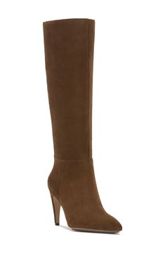 A pointy toe and tapered heel balance a rich leather boot shaped in a knee-high silhouette for timeless appeal. 3 1/4" heel 15 1/4" shaft; 15" regular calf circumference
 15 1/4" shaft; 16" wide calf circumference Side zip closure with elastic gore inset Leather upper/synthetic lining and sole Imported Classic Fall Boots With 4-inch Heel, Chic Fitted Snip Toe Knee-high Boots, Chic Fitted Knee-high Boots With Snip Toe, Classic Tall Fitted Heeled Boots, Fitted Snip Toe Workwear Boots, Classic Tall Fitted Boots, Elegant Tall Brown Boots, Fitted Calf Leather Knee-high Boots With Almond Toe, Fitted Snip Toe Heeled Boots For Work