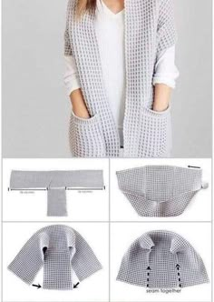 the instructions to make a knitted sweater with buttons on it and an open front cardigan