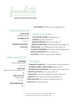 a menu for a french restaurant with green lettering