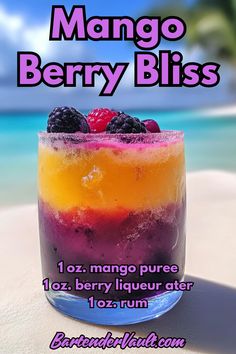 an image of a drink with berries in it and the words mango berry bliss above it