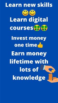 a hand holding a stack of money with the words learn new skills learn digital courses invest money