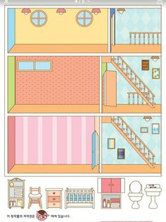 the floor plan for a dollhouse with furniture and stairs