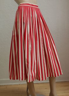 1950's Red and Off White Striped Cotton Full Skirt with Pleats / Size: 24" Waist by MTvintageclothing on Etsy Homemade Skirts, Skirt With Pleats, Shirtwaist Dress, Leather High Heels, Cotton Skirt, Full Skirt, Stripe Print, Pleated Skirt