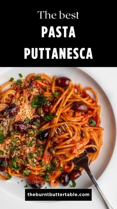 the best pasta puttanesca recipe on a white plate