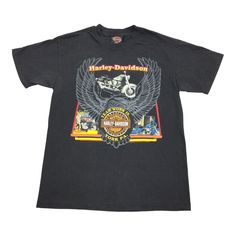 a black harley davidson t - shirt with an eagle on it