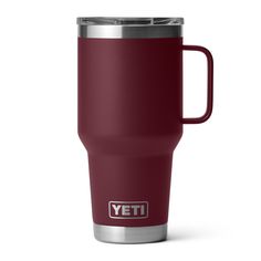 the yeti travel mug is shown in red