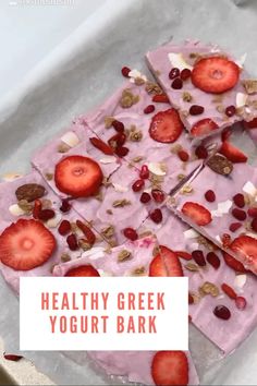 healthy greek yogurt bark with strawberries and nuts