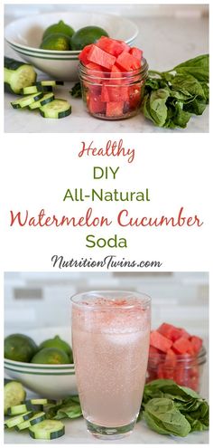 watermelon cucumber soda in a glass next to other ingredients