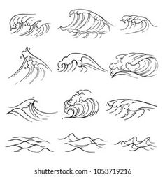 a set of nine hand drawn waves